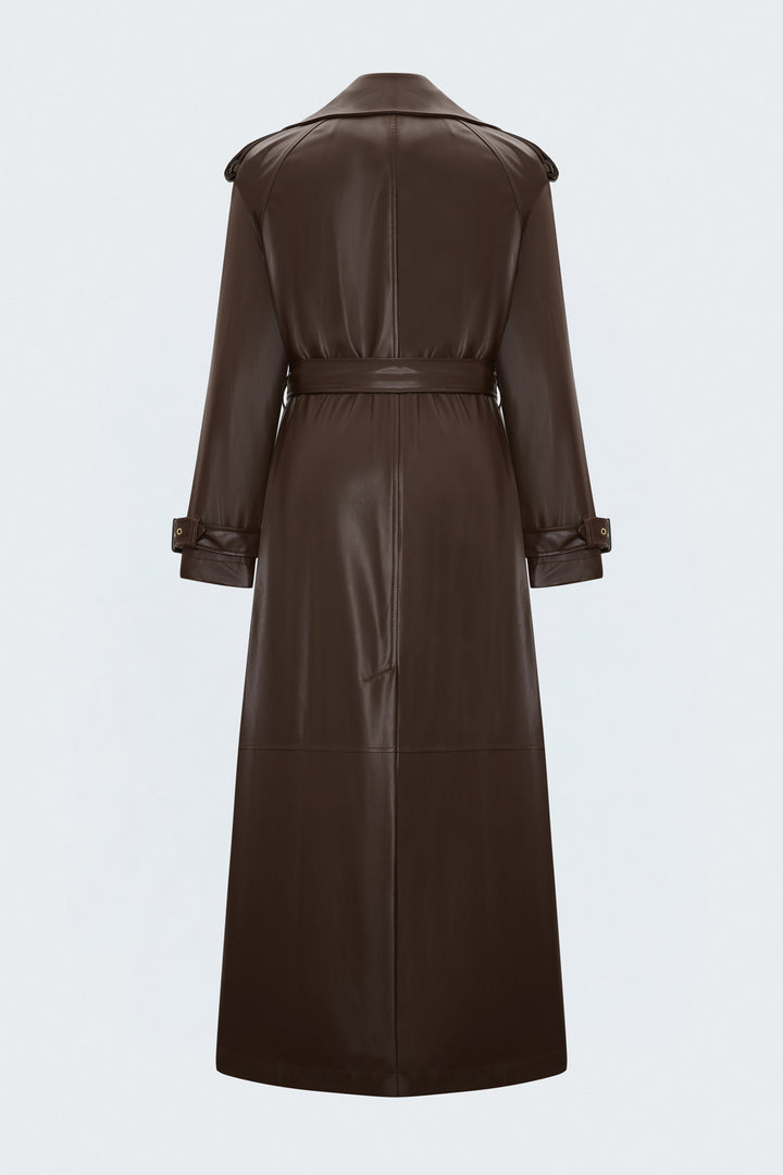 Sateen Trench en Cuir Long - Marron