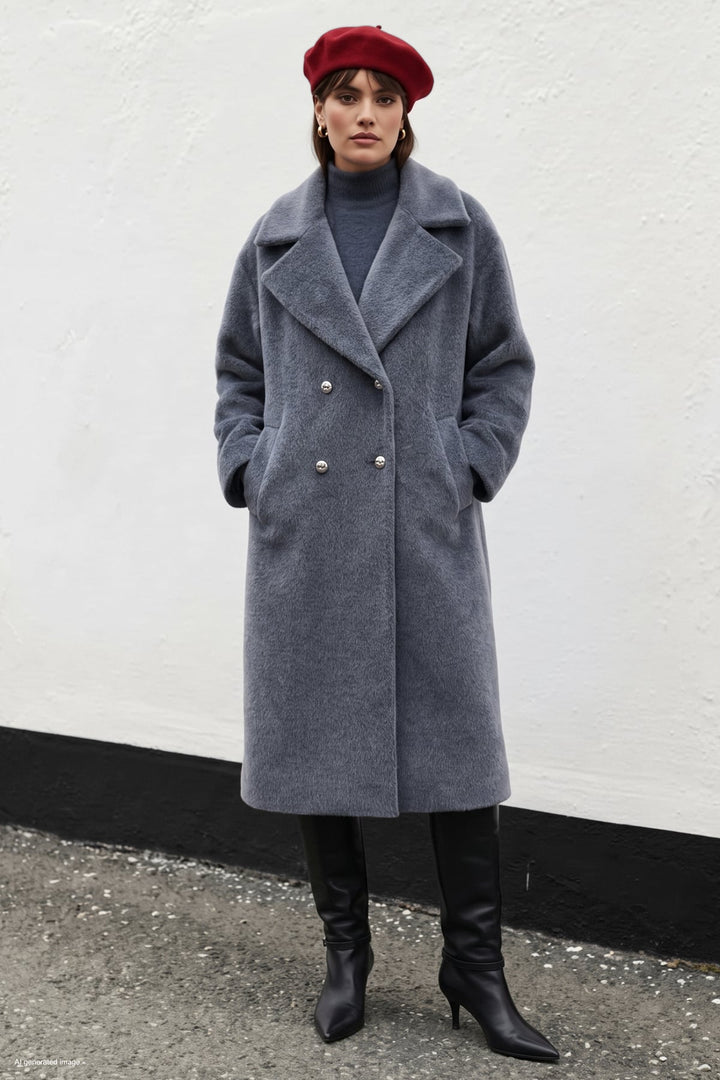 Sateen Manteau Long à Détails de Boutons - Anthracite