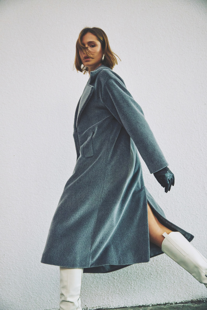 Sateen Manteau Long à Détails de Boutons - Anthracite