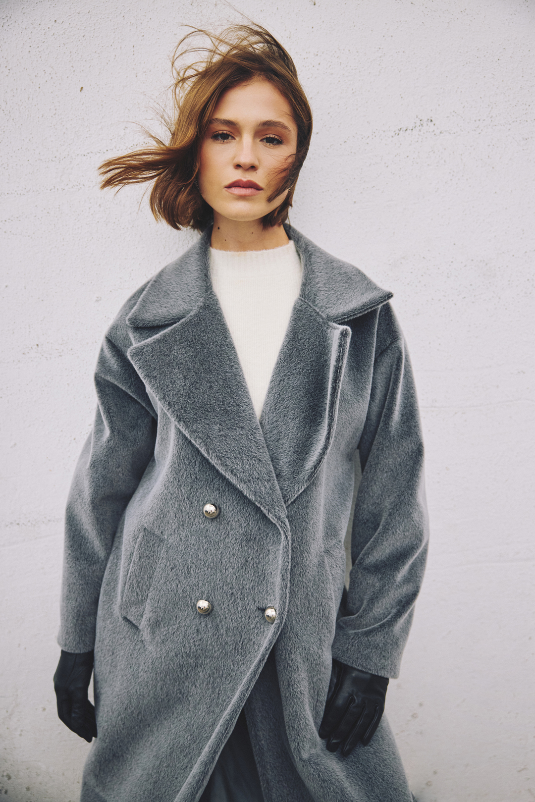 Sateen Manteau Long à Détails de Boutons - Anthracite