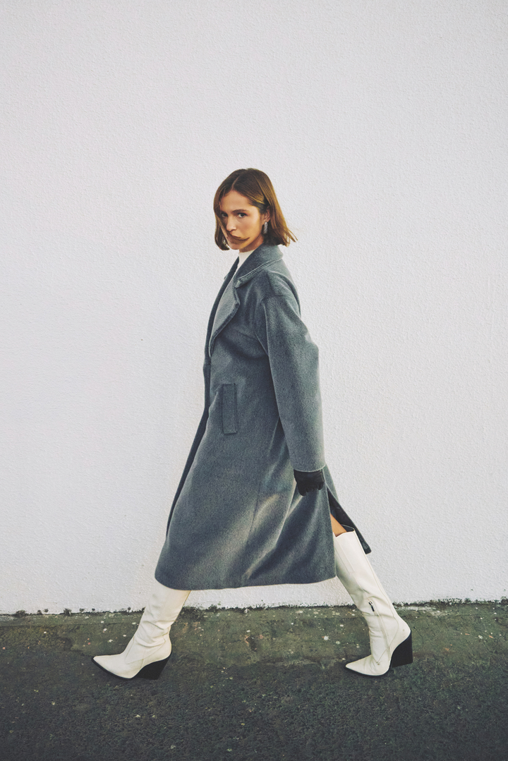 Sateen Manteau Long à Détails de Boutons - Anthracite