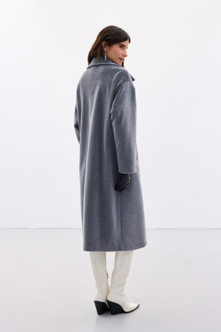 Sateen Manteau Long à Détails de Boutons - Anthracite