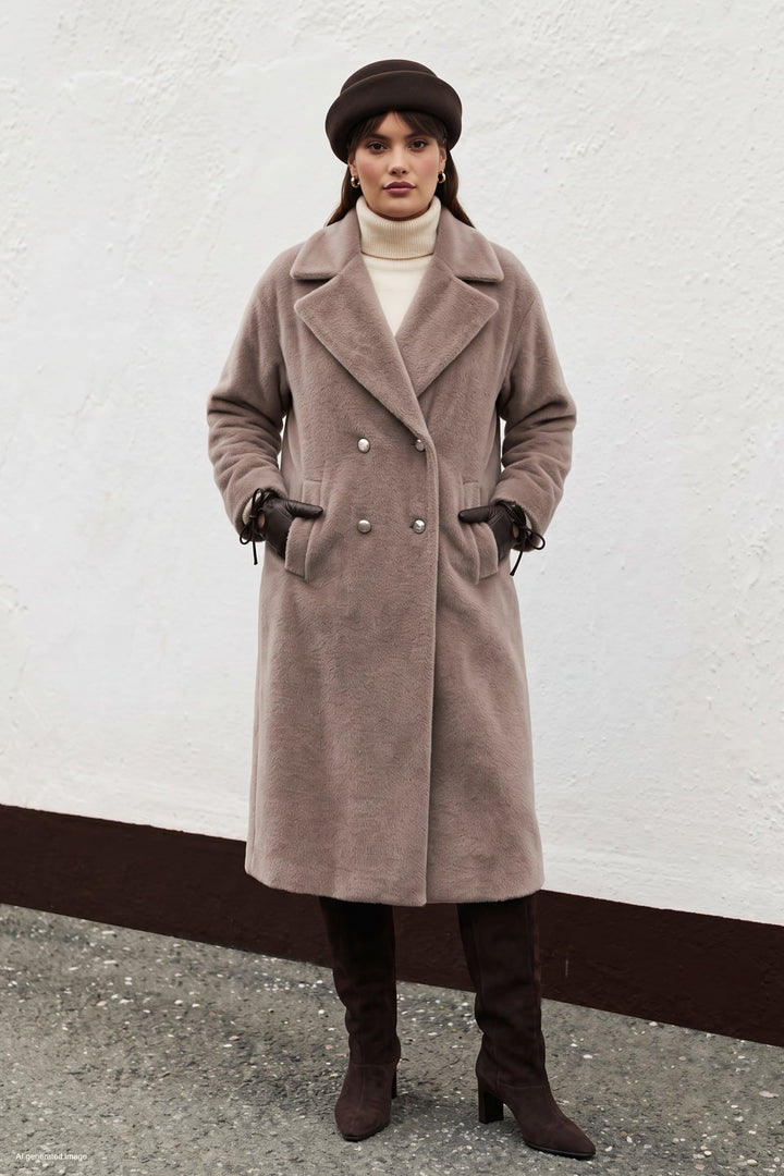 Sateen Manteau Long à Détails de Boutons - Vison