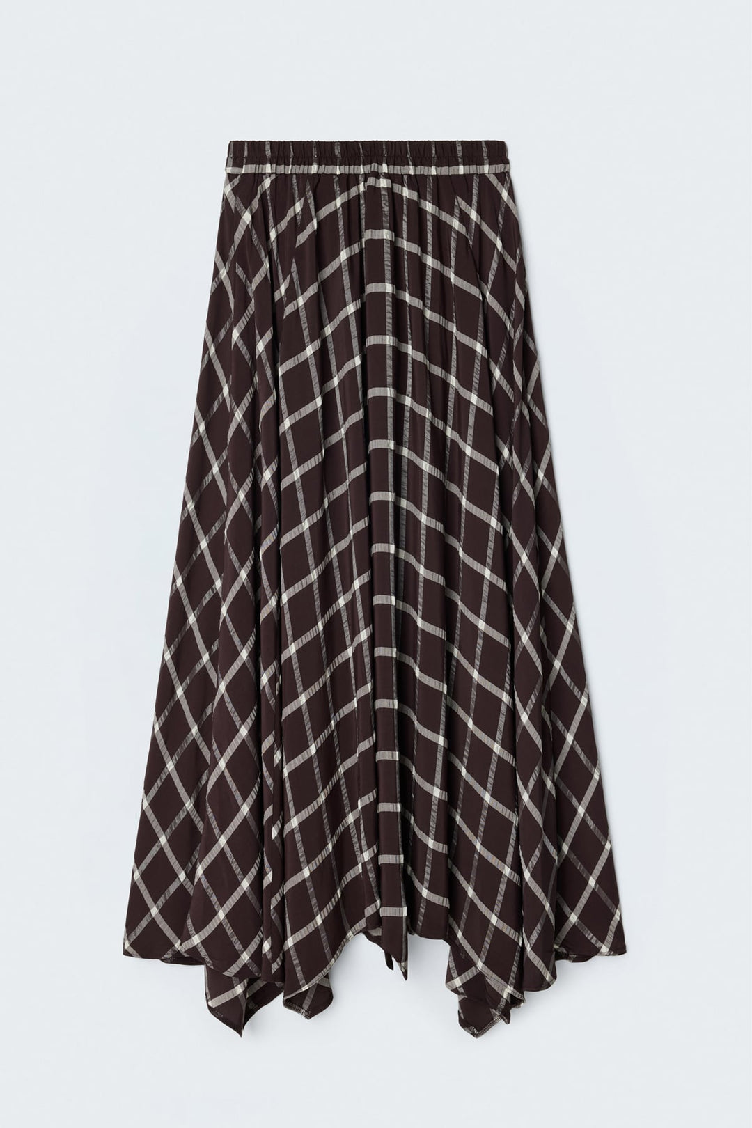 Sateen Jupe Longue à Carreaux - Marron