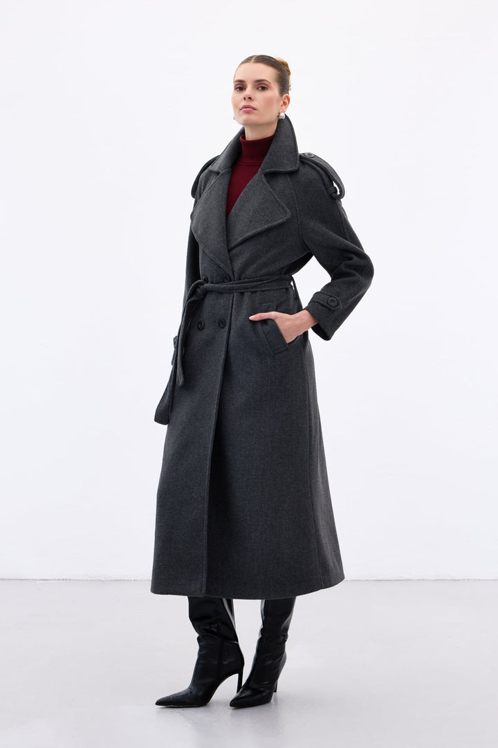 Sateen Manteau Long - Anthracite