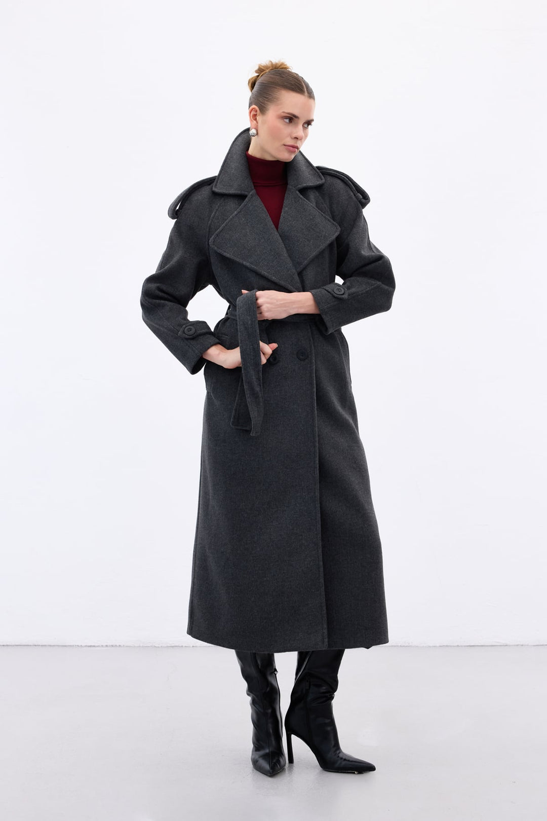 Sateen Manteau Long - Anthracite