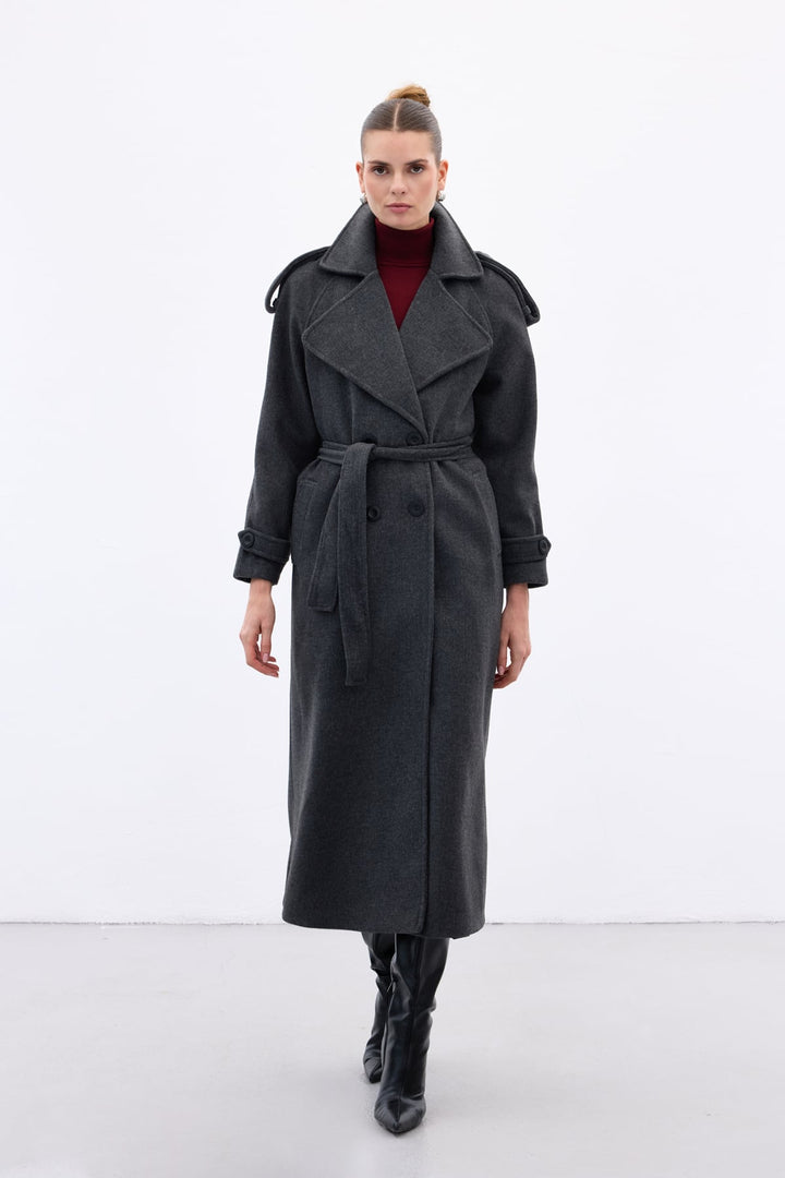 Sateen Manteau Long - Anthracite