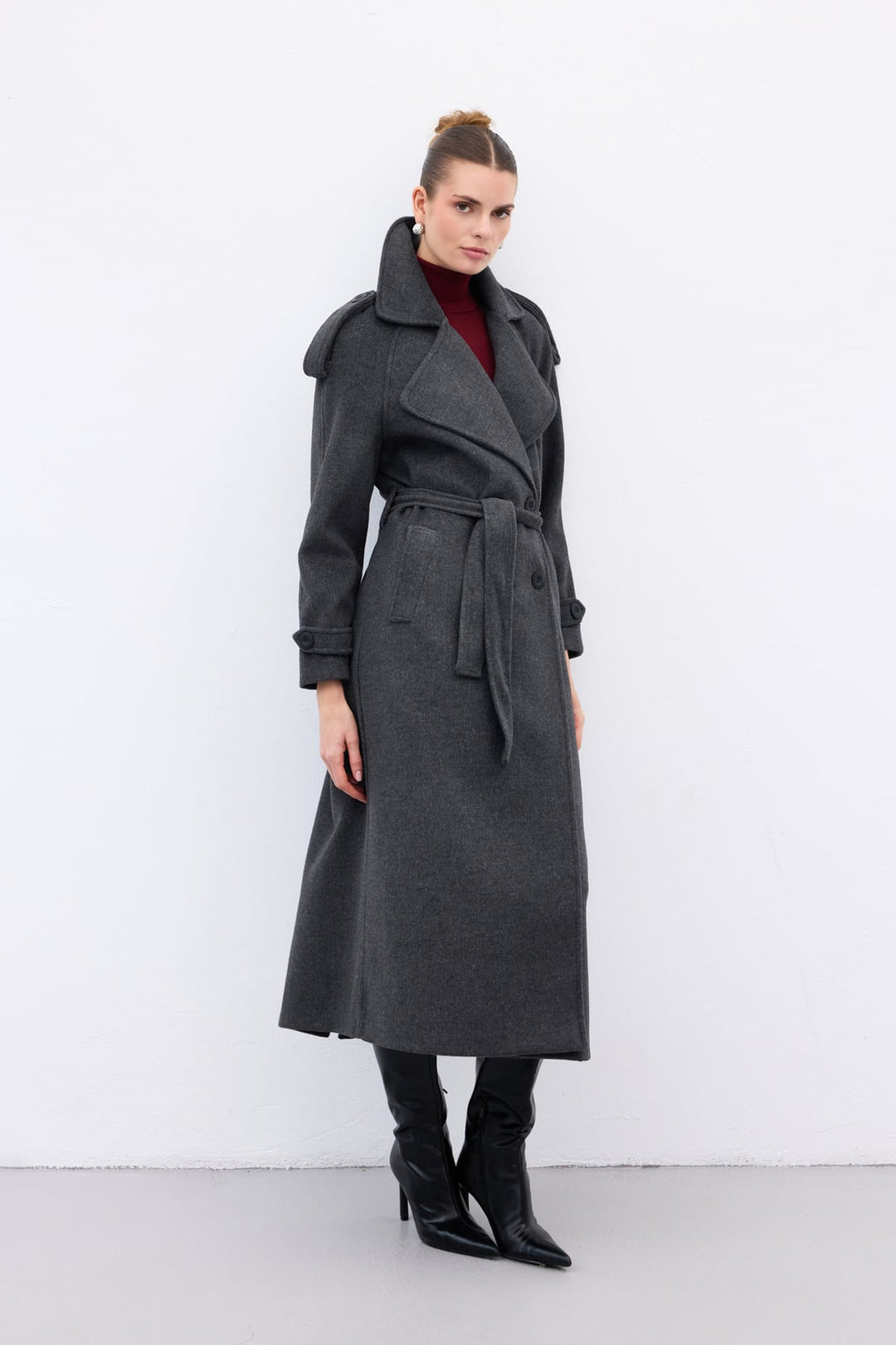 Sateen Manteau Long - Anthracite