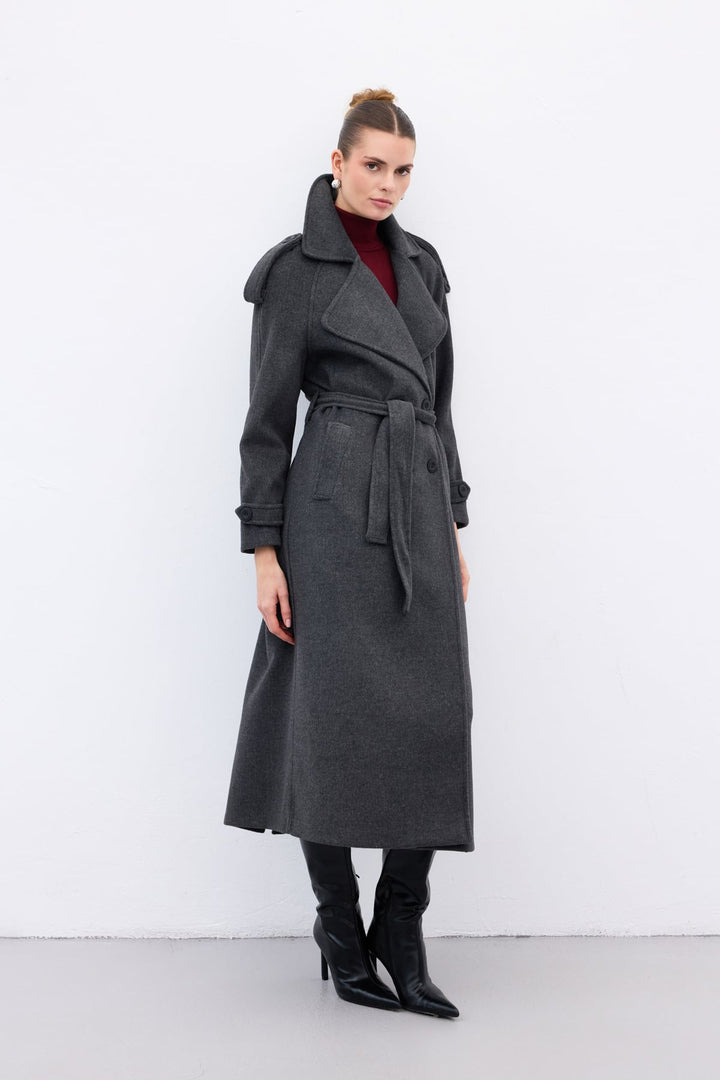 Sateen Manteau Long - Anthracite