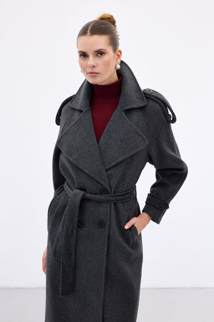 Sateen Manteau Long - Anthracite