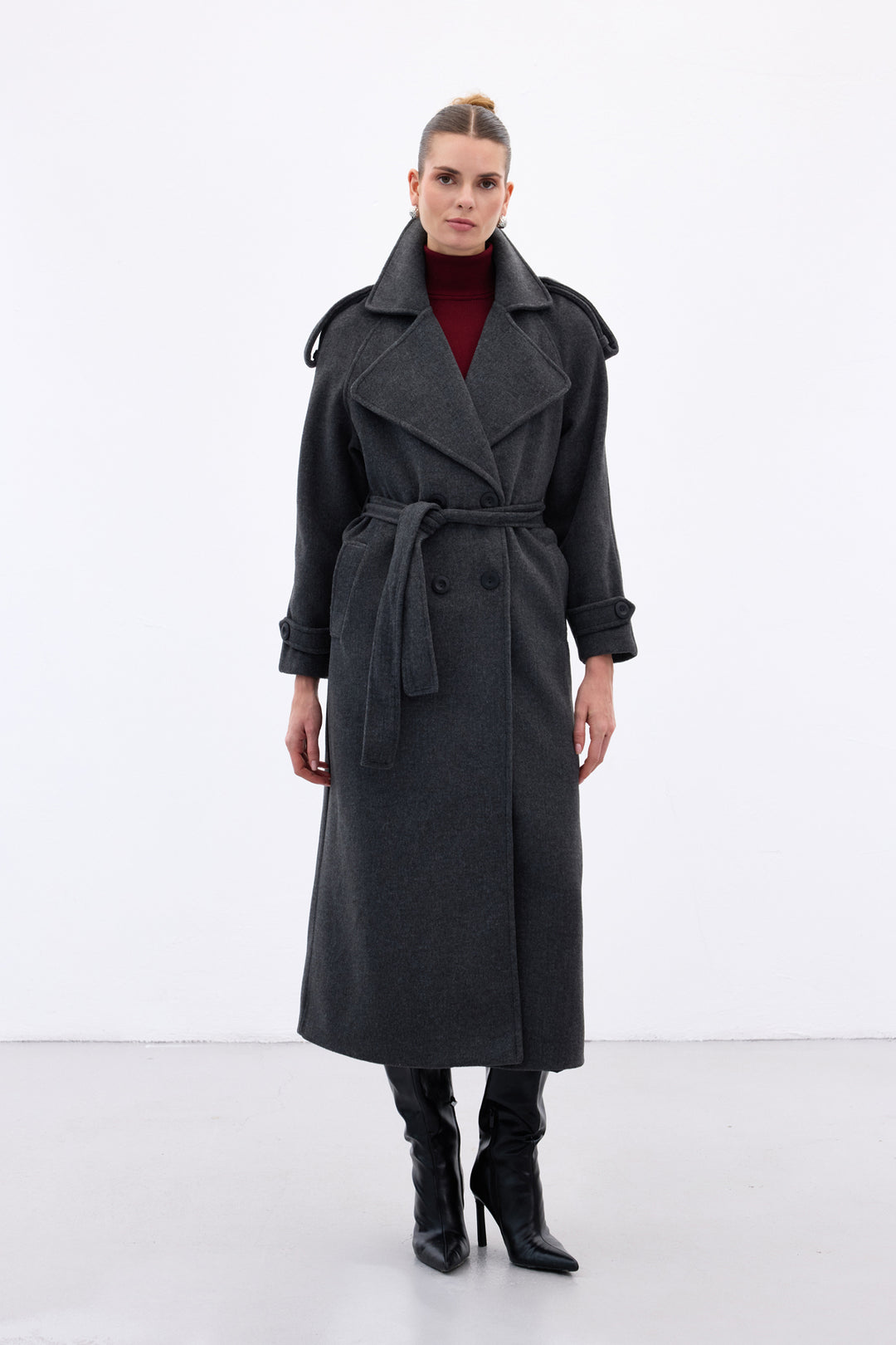 Sateen Manteau Long - Anthracite