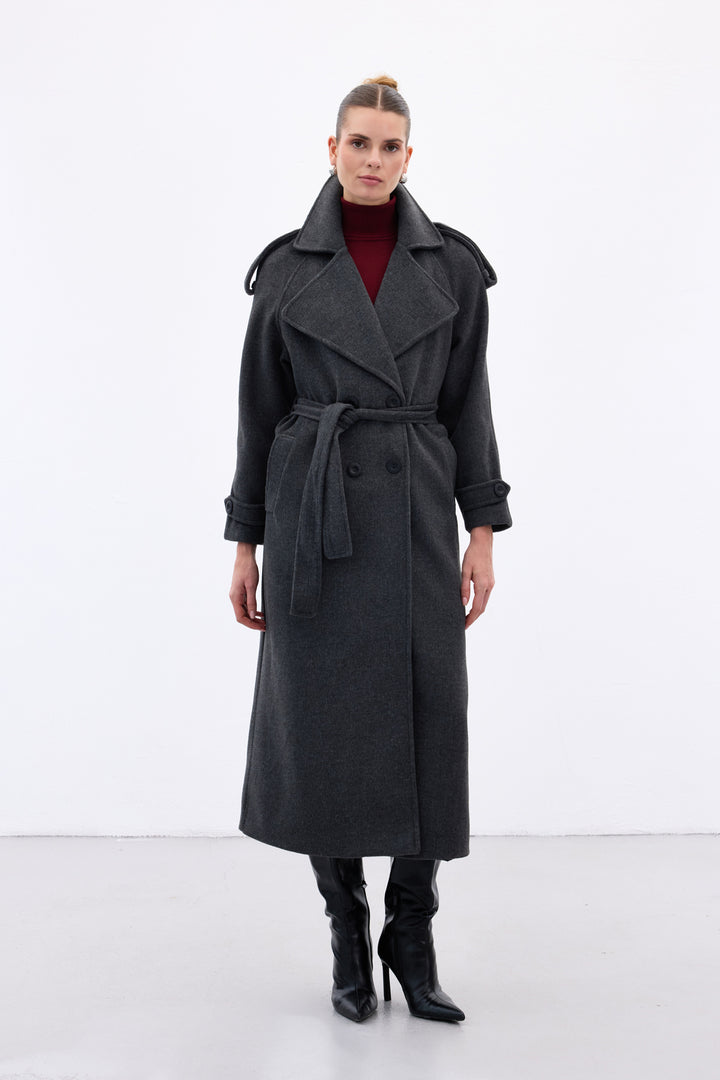 Sateen Manteau Long - Anthracite