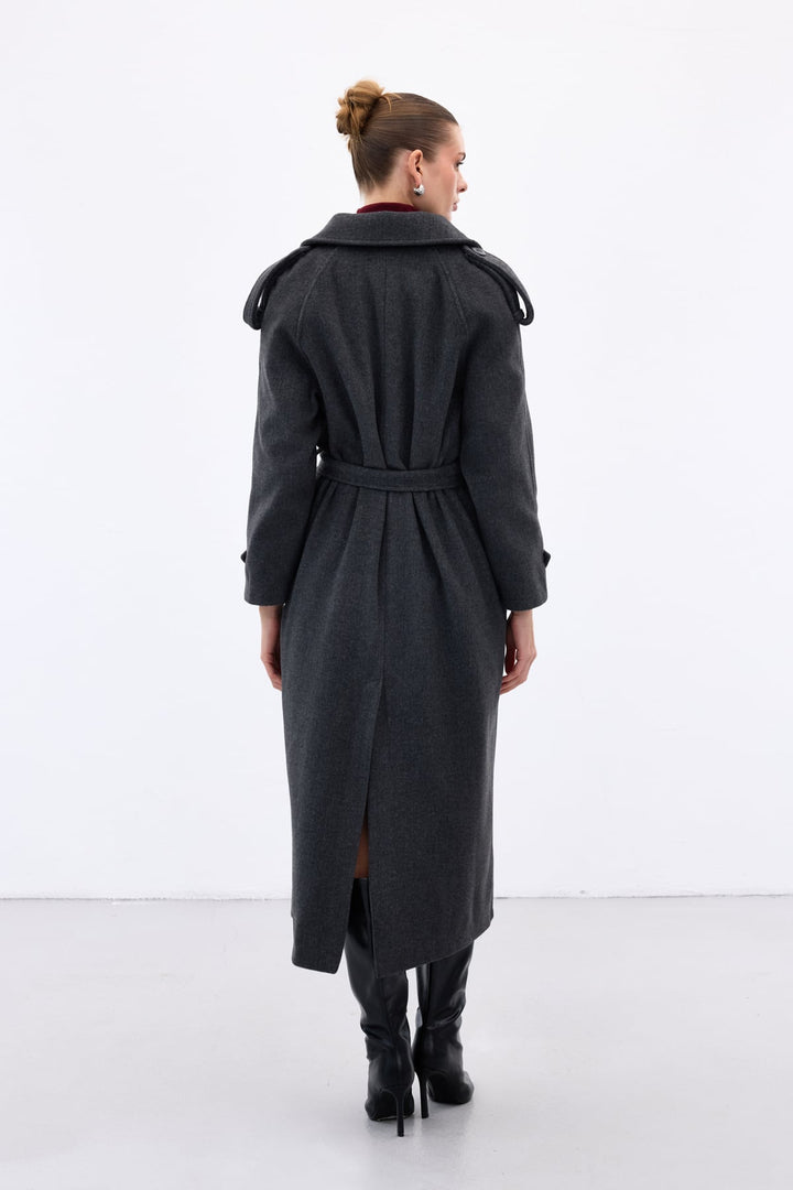 Sateen Manteau Long - Anthracite