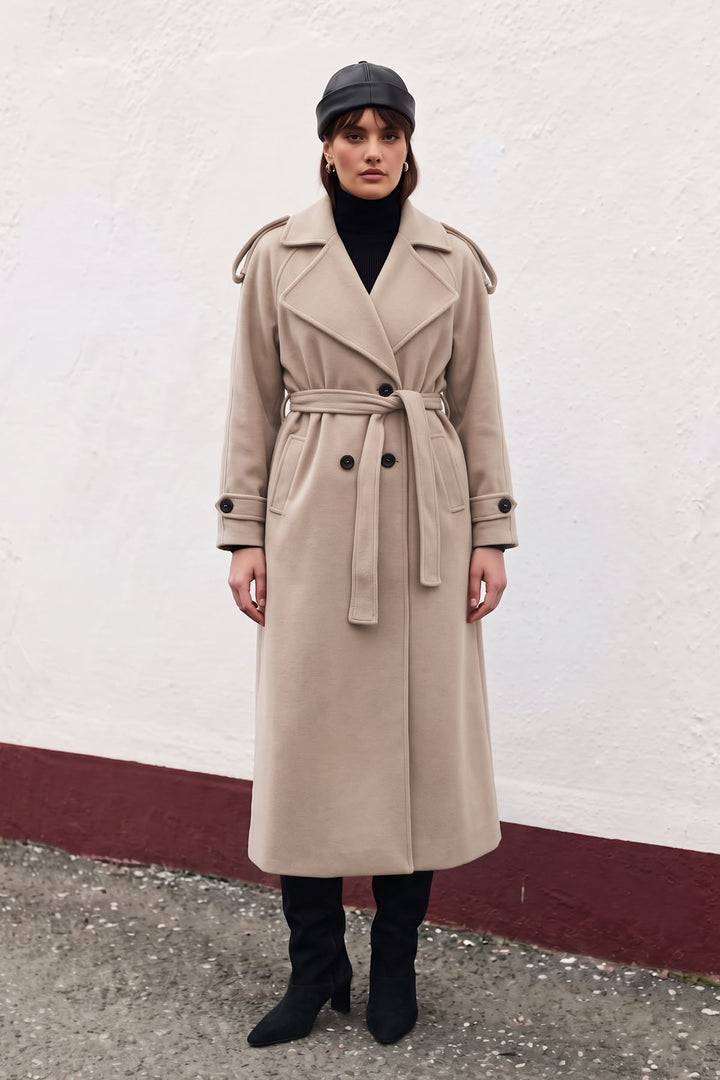 Sateen Manteau Long - Beige