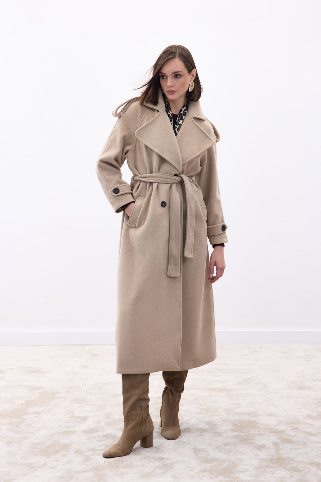 Sateen Manteau Long - Beige