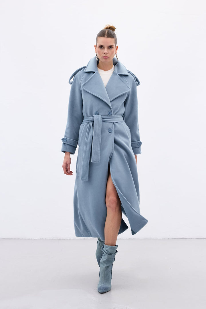 Sateen Manteau Long - Bleu