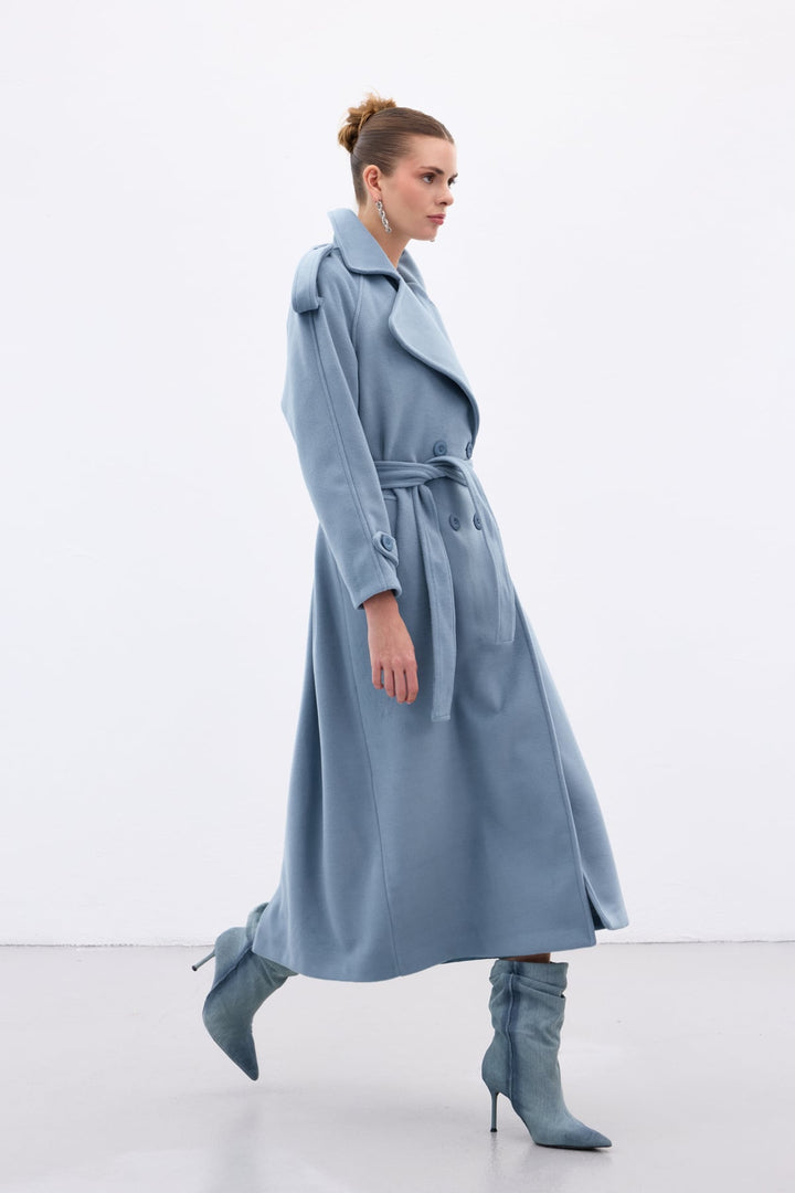 Sateen Manteau Long - Bleu