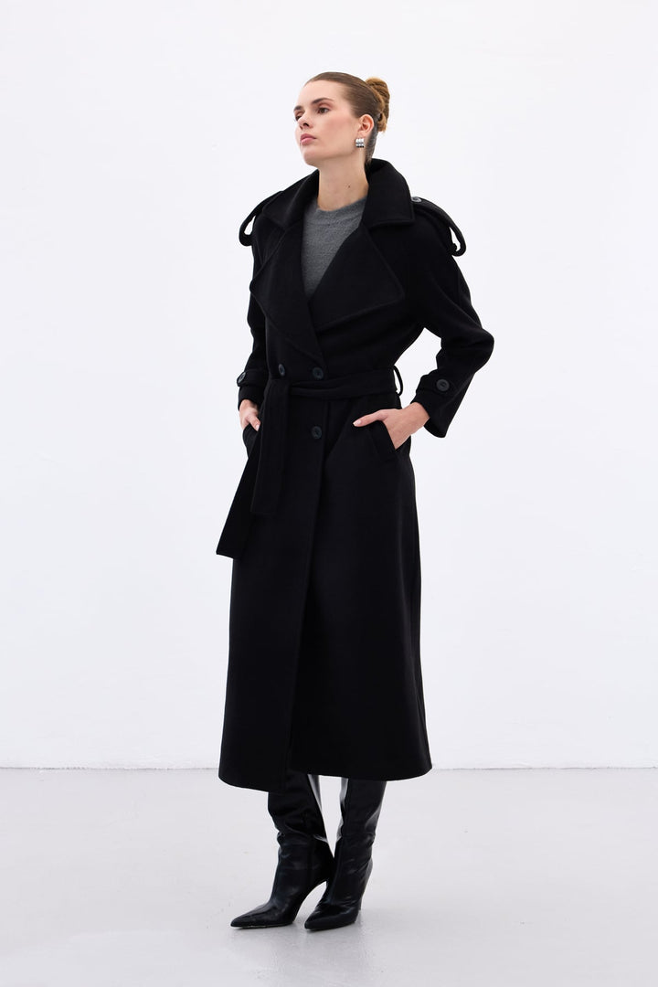 Sateen Manteau Long - Noir