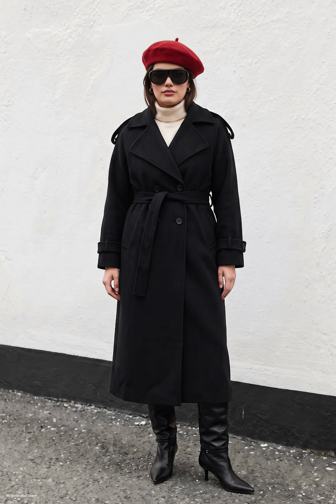 Sateen Manteau Long - Noir