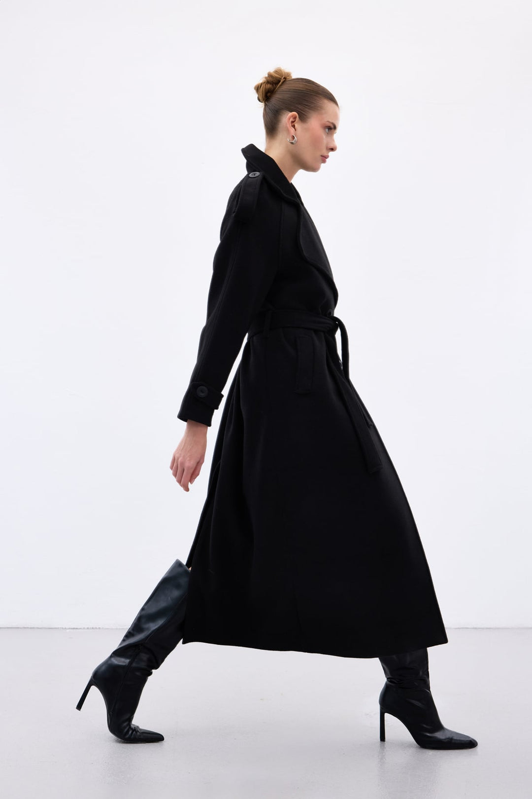 Sateen Manteau Long - Noir