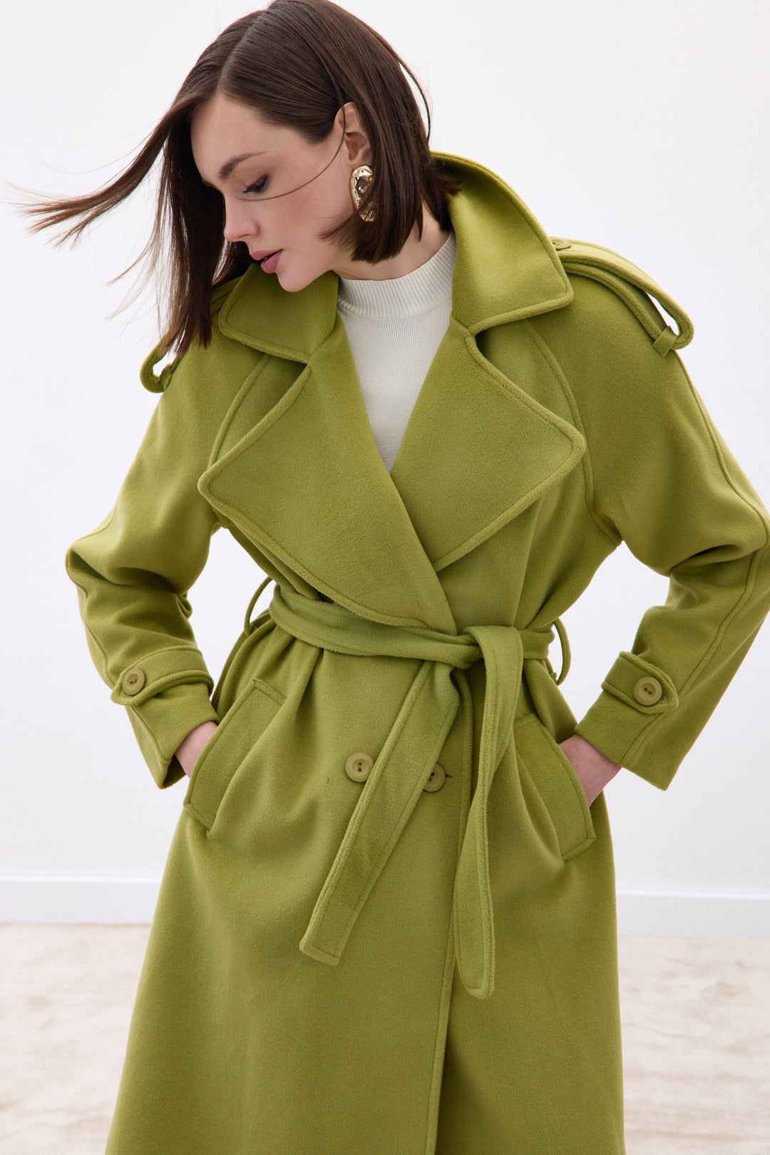 Sateen Manteau Long - Vert
