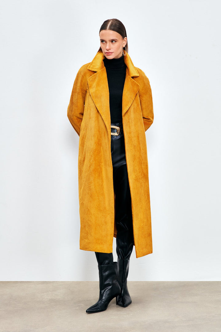 Sateen Trench en Velours Long - Jaune