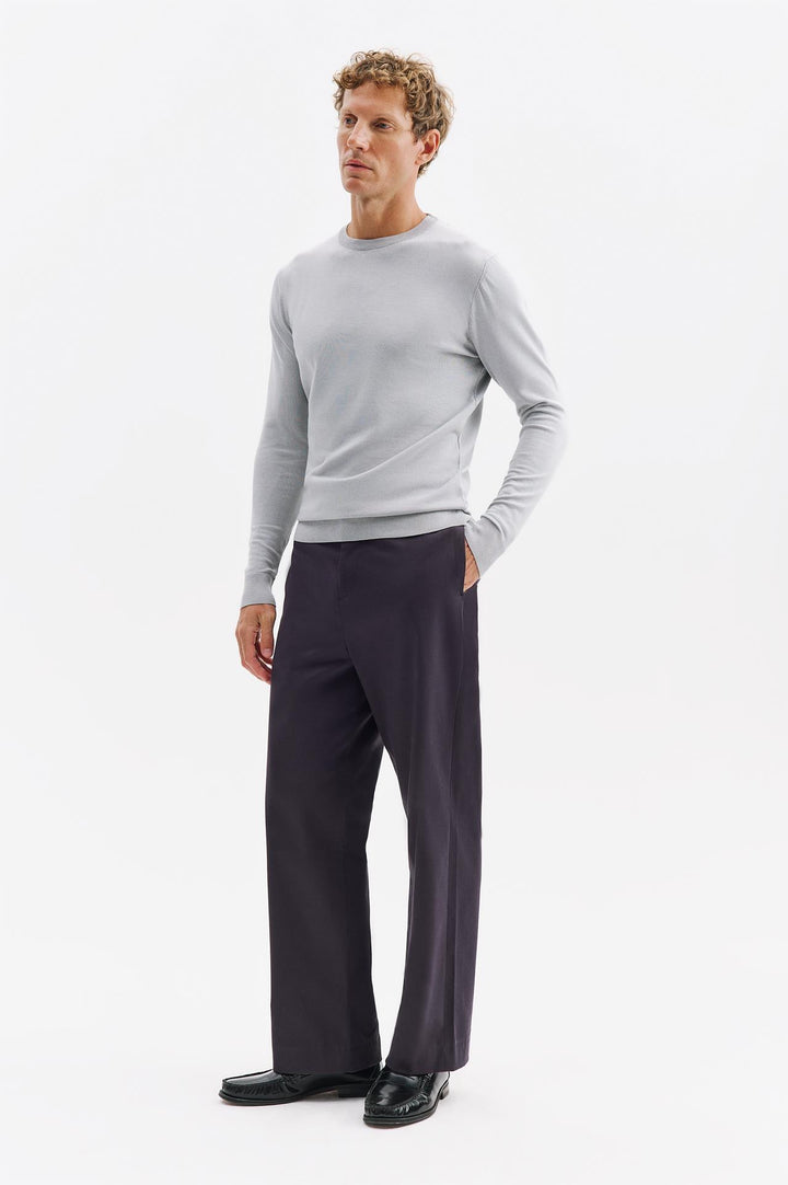 Giesto T-shirt en tricot gris à col rond à manches longues - Gris