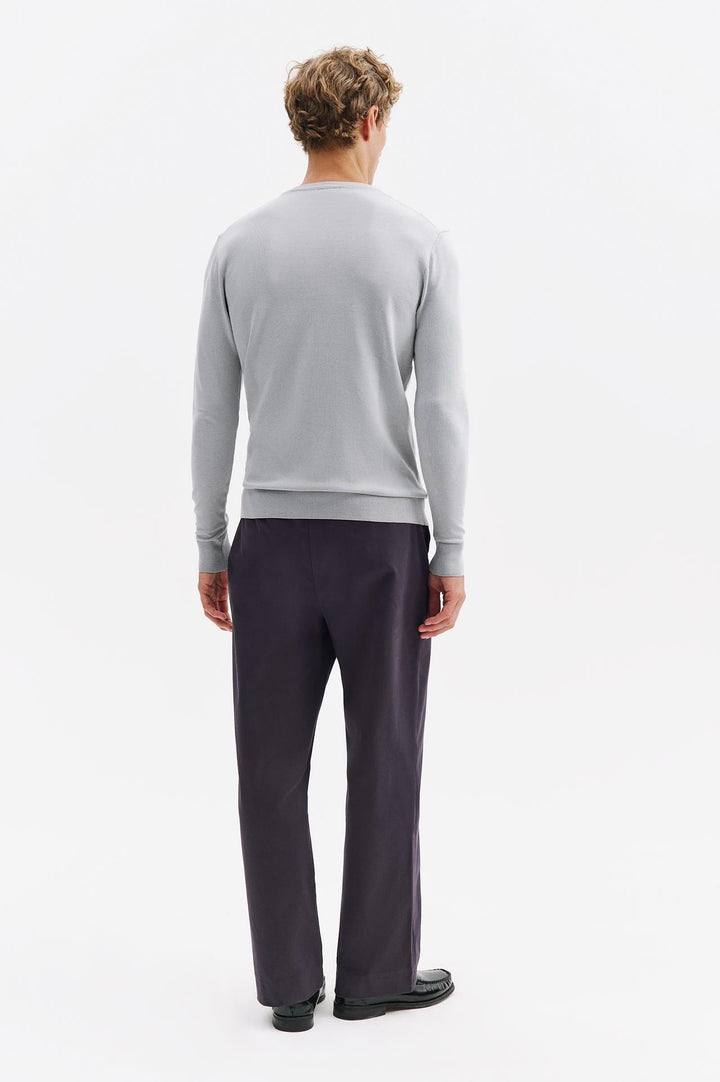 Giesto T-shirt en tricot gris à col rond à manches longues - Gris
