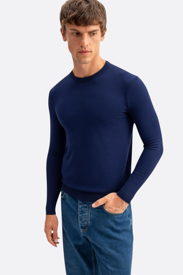 Giesto T-shirt en tricot bleu marine à col rond à manches longues - Bleu marine