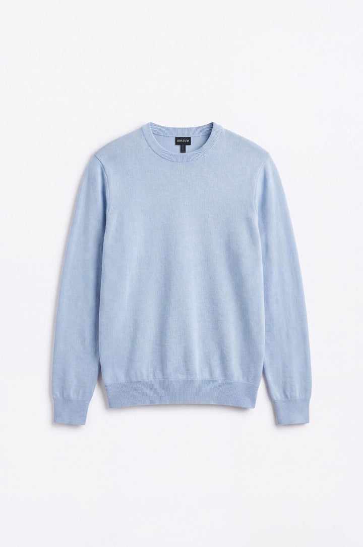 Giesto T-shirt en tricot bleu à col rond à manches longues - Bleu