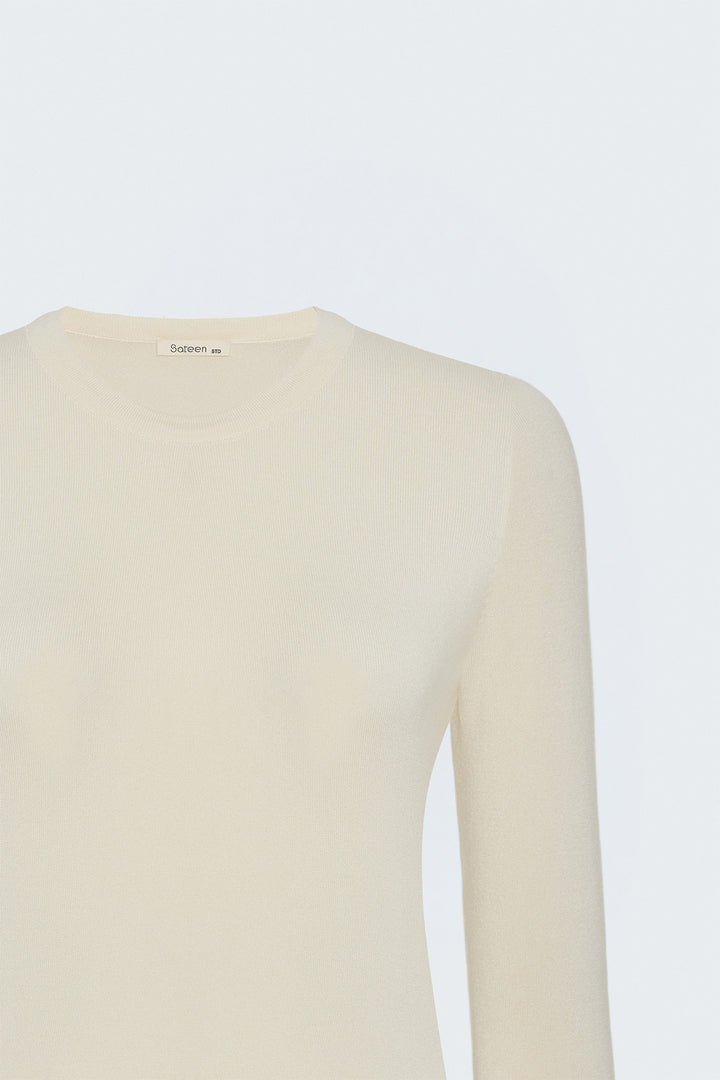 Sateen Tricot à manches longues avec détails pression - Écru