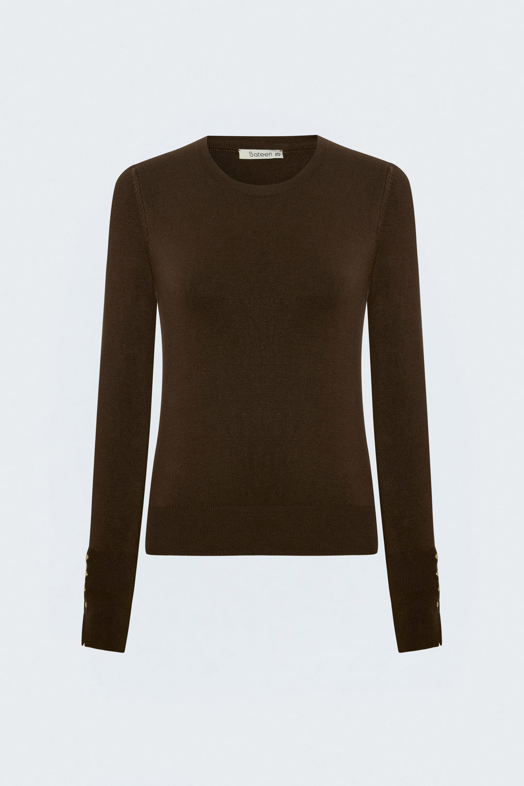 Sateen Tricot à manches longues avec détails pression - Marron