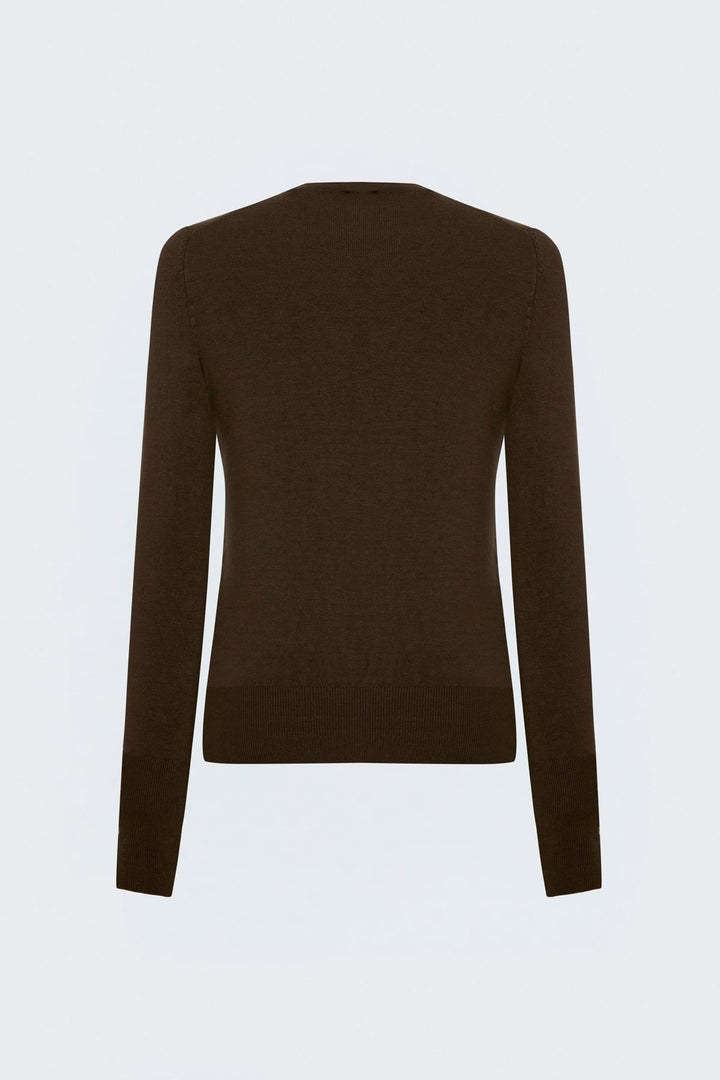 Sateen Tricot à manches longues avec détails pression - Marron