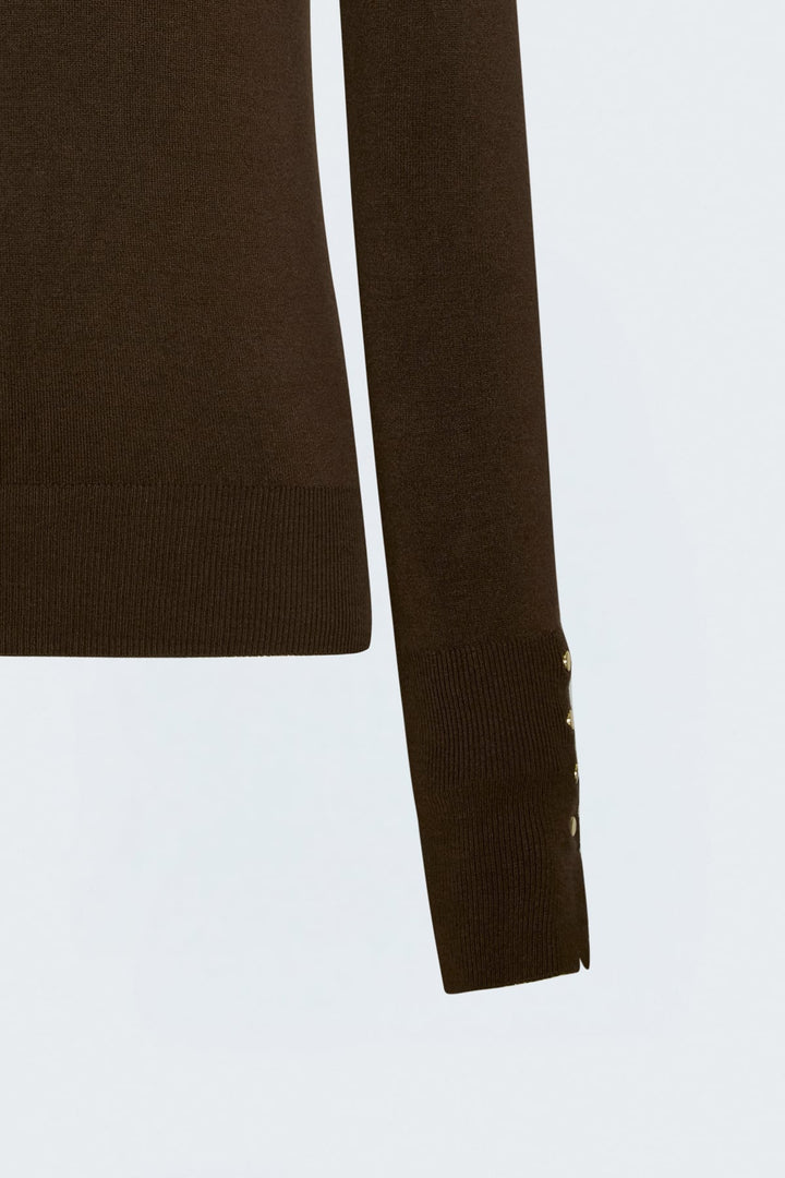 Sateen Tricot à manches longues avec détails pression - Marron