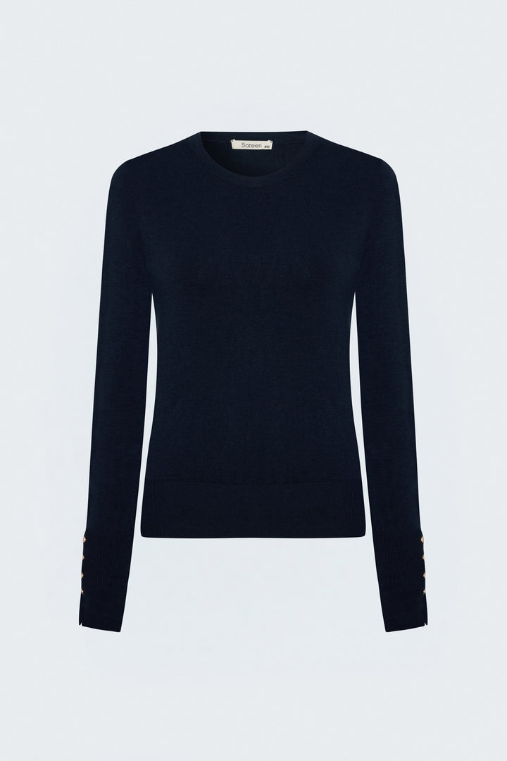Sateen Tricot à manches longues avec détails pression - Bleu marine