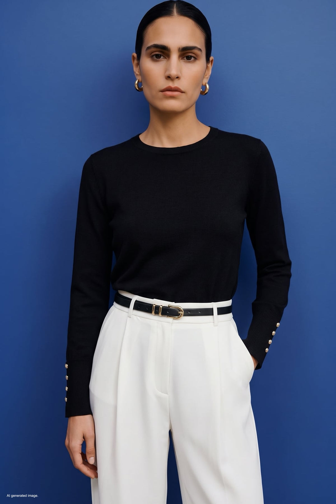 Sateen Tricot à manches longues avec détails pression - Noir
