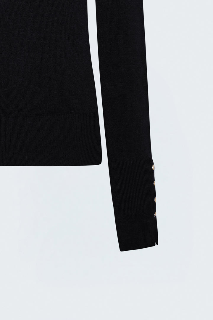 Sateen Tricot à manches longues avec détails pression - Noir