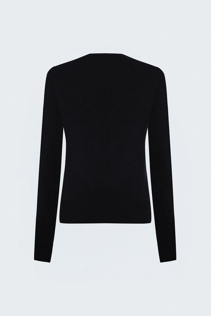 Sateen Tricot à manches longues avec détails pression - Noir