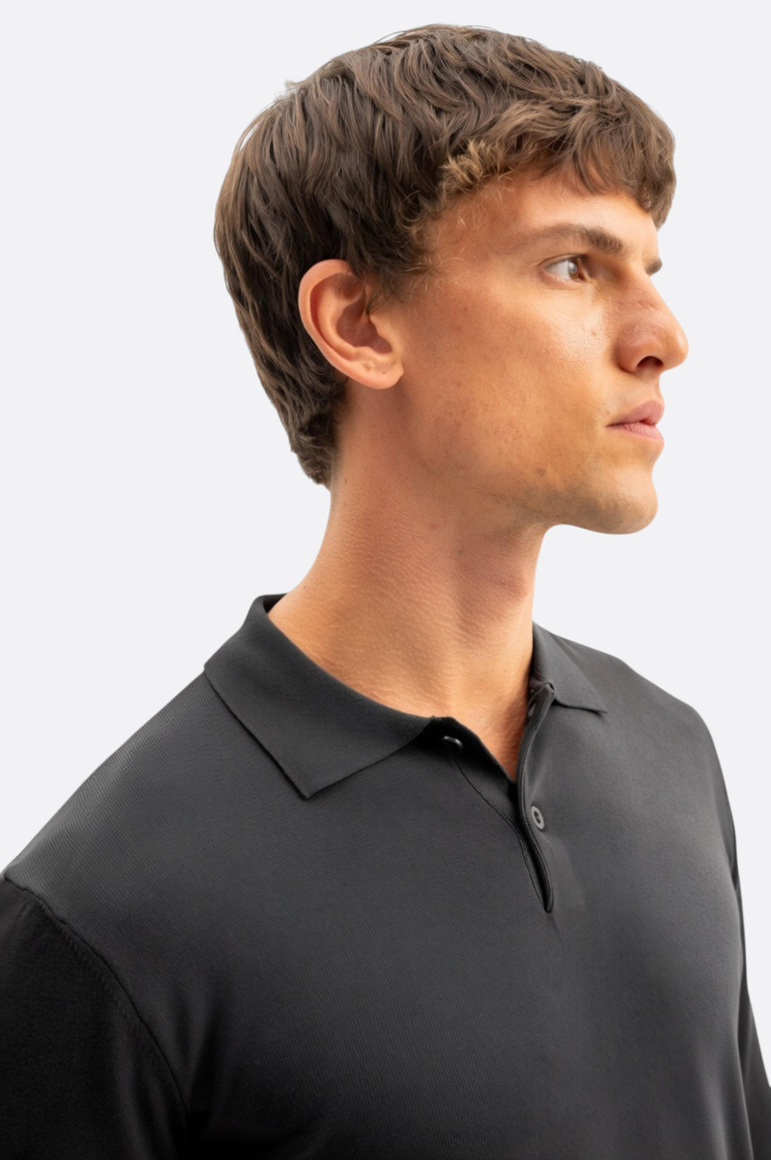 Giesto T-shirt en tricot anthracite à col polo à manches longues - Anthracite