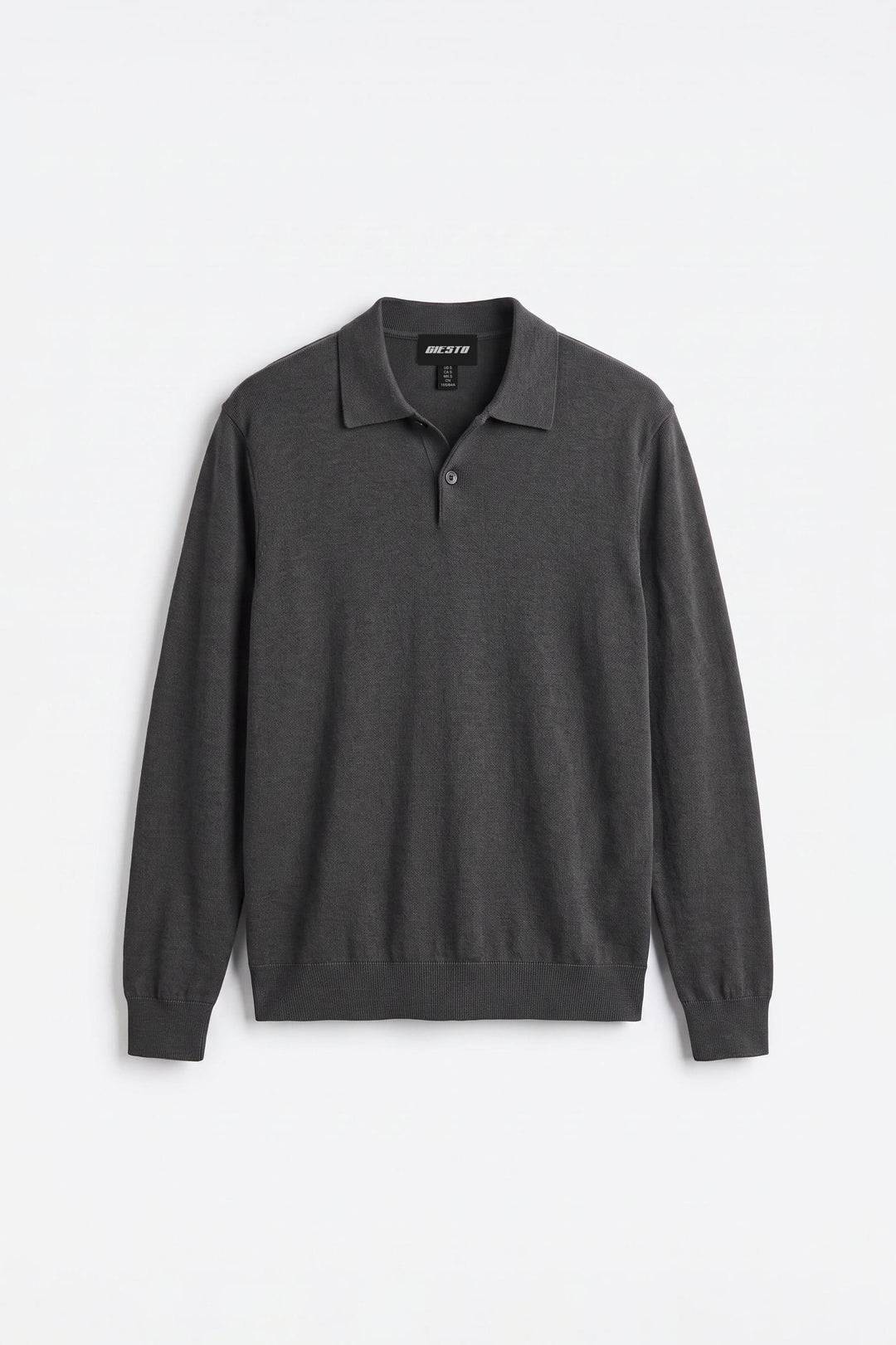 Giesto T-shirt en tricot anthracite à col polo à manches longues - Anthracite