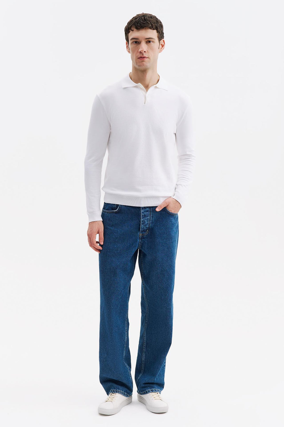 Giesto T-shirt en tricot à col polo blanc à manches longues - Blanc