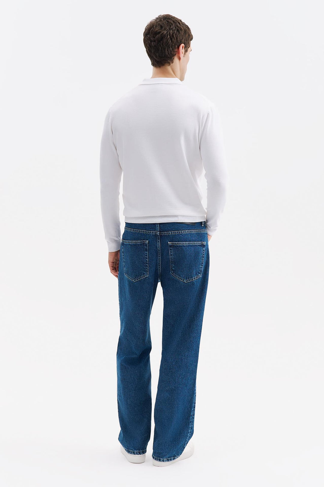 Giesto T-shirt en tricot à col polo blanc à manches longues - Blanc