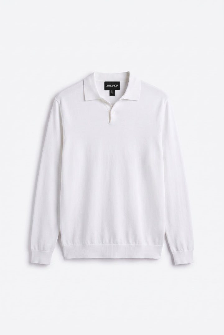 Giesto T-shirt en tricot à col polo blanc à manches longues - Blanc