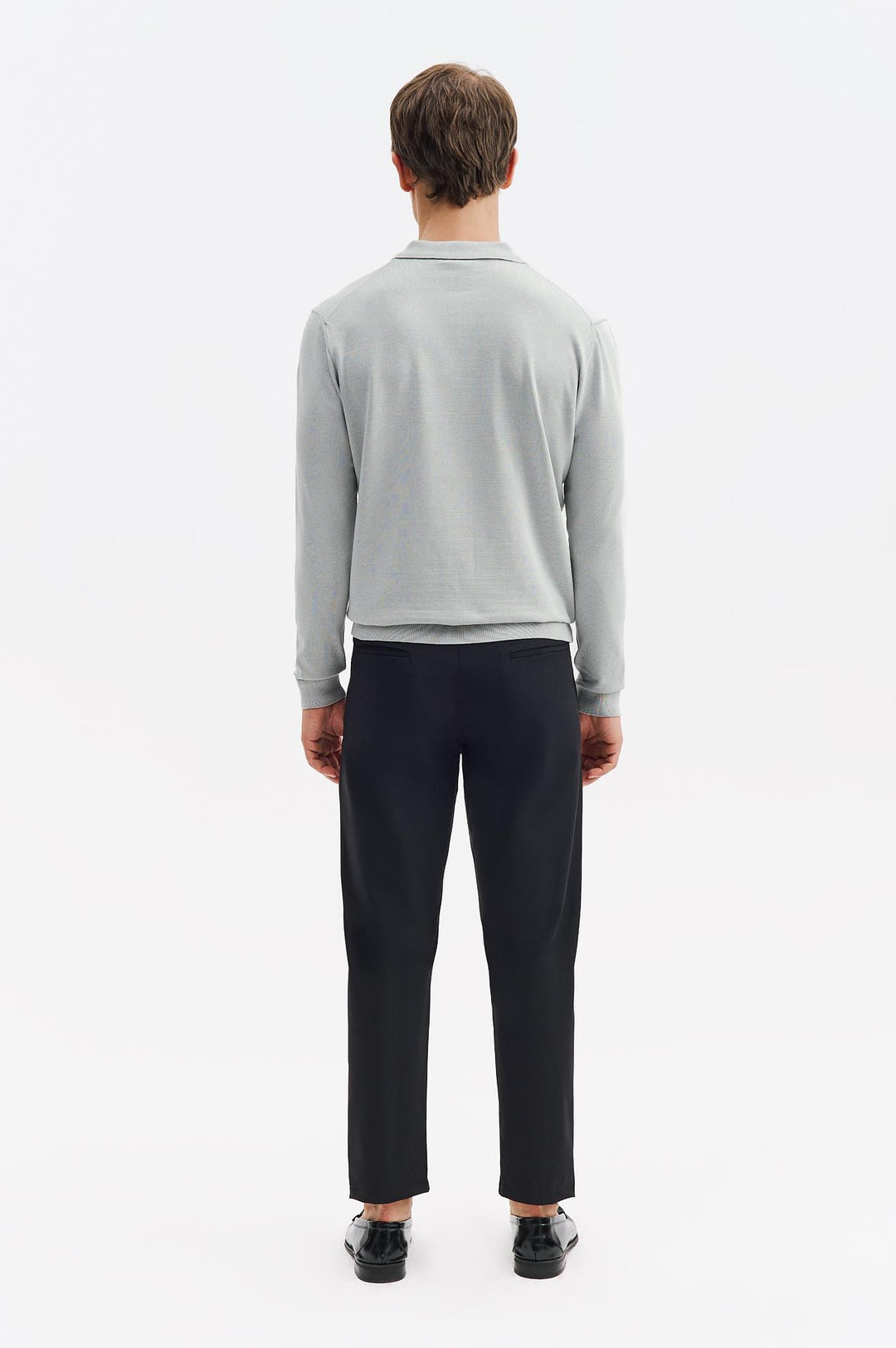 Giesto T-shirt en tricot à col polo gris à manches longues - Gris