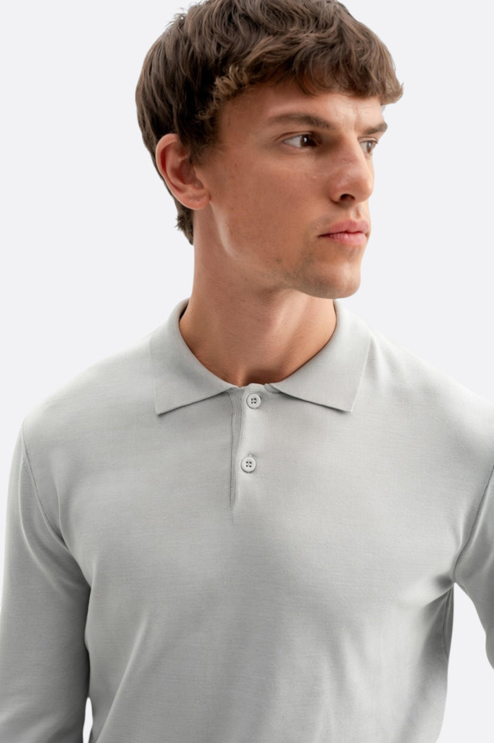 Giesto T-shirt en tricot à col polo gris à manches longues - Gris