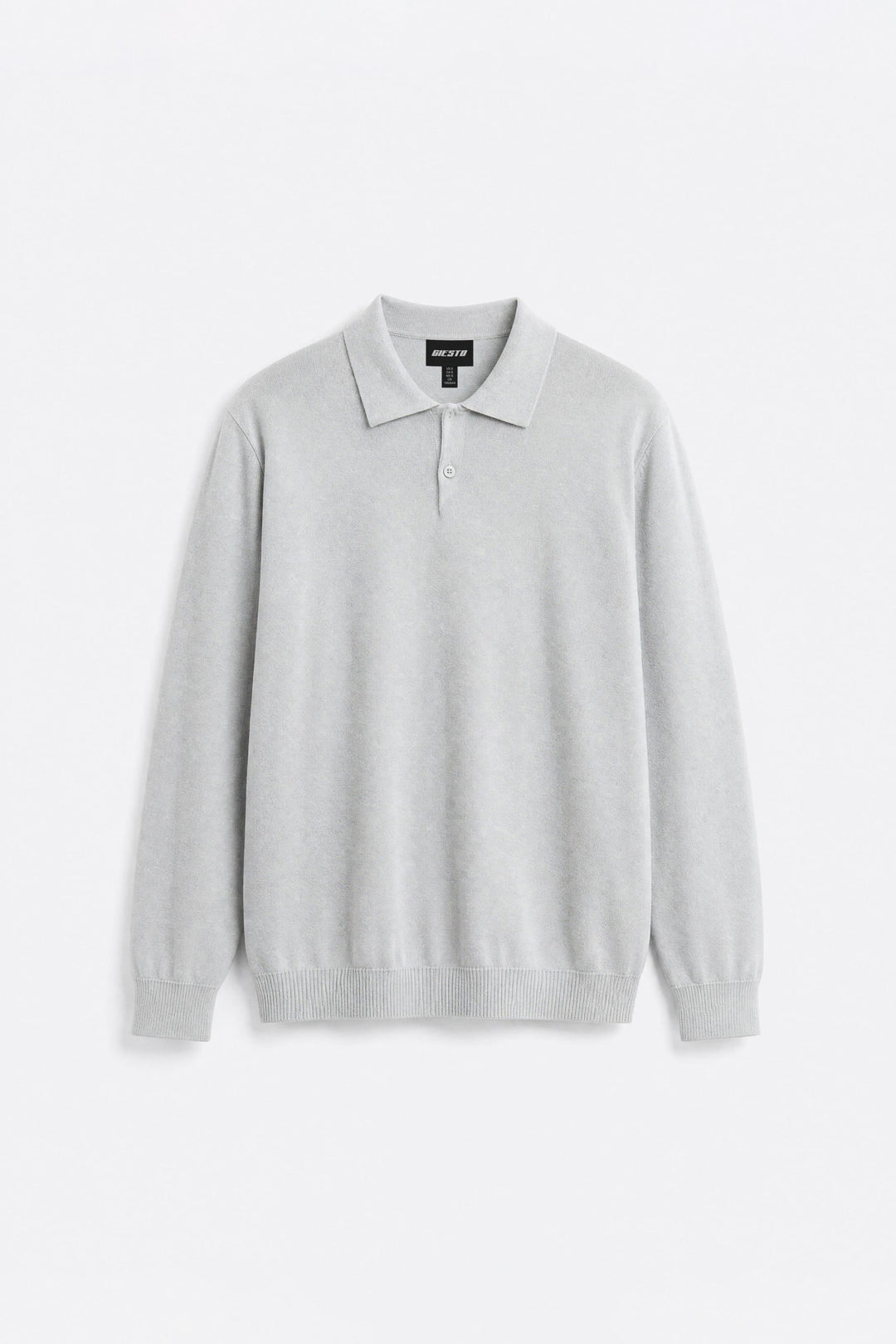 Giesto T-shirt en tricot à col polo gris à manches longues - Gris