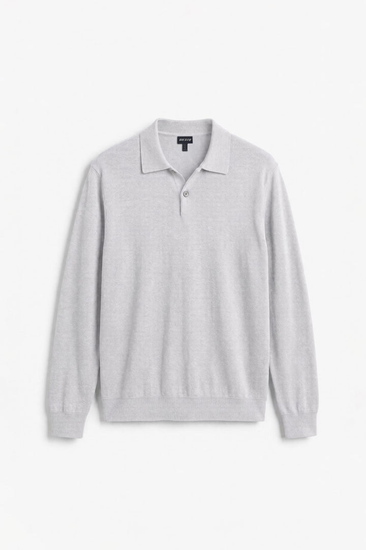 Giesto T-shirt en tricot à col polo gris à manches longues - Gris