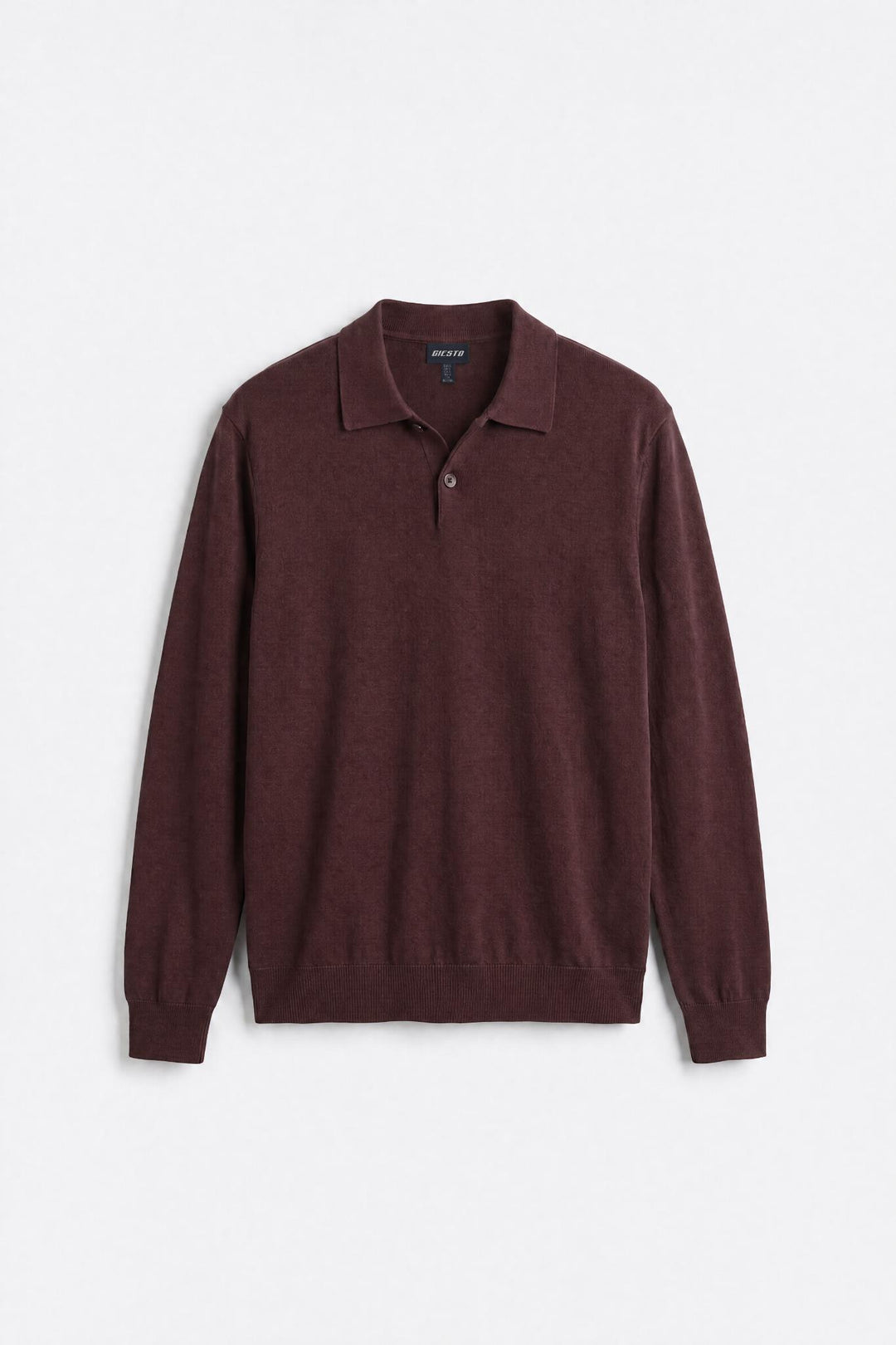 Giesto T-shirt en tricot à col polo marron à manches longues - Marron
