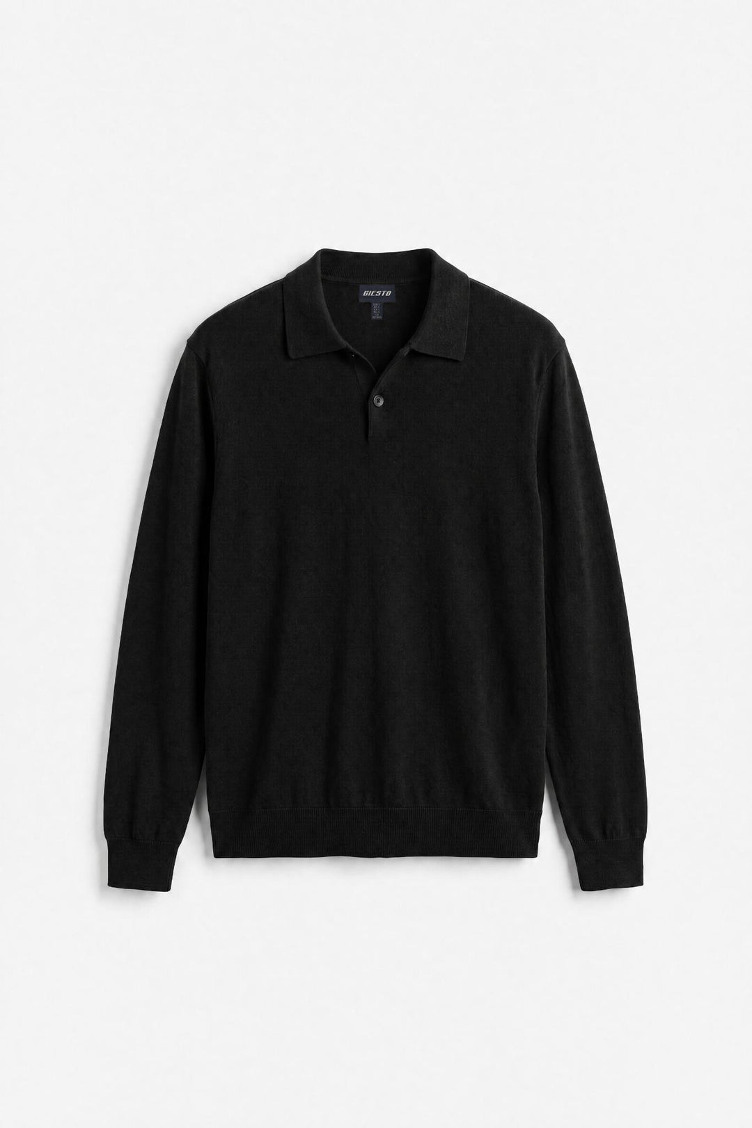 Giesto T-shirt en tricot à col polo noir à manches longues - Noir