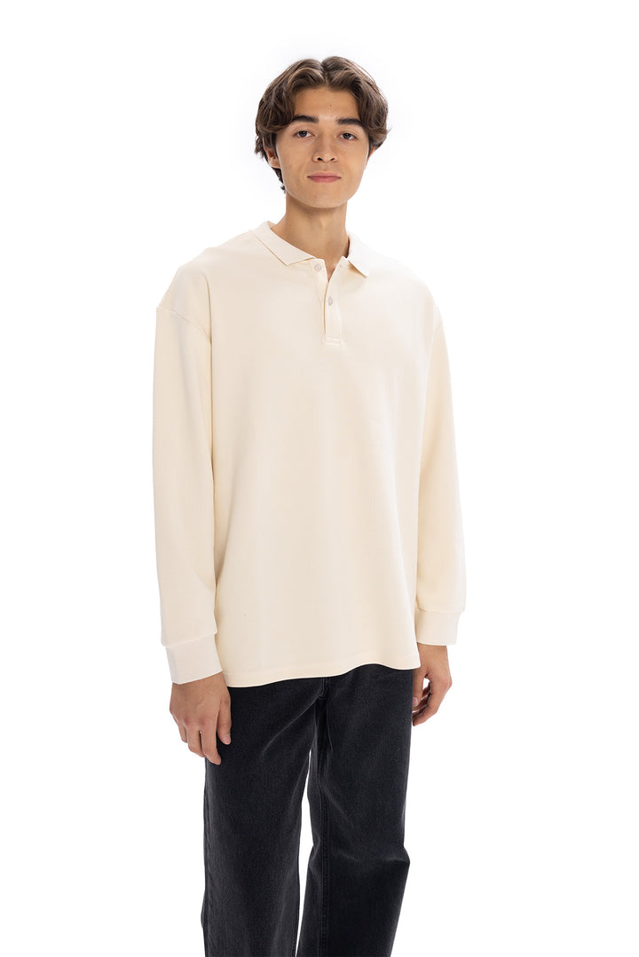 Giesto T-shirt à col polo à manches longues - Beige